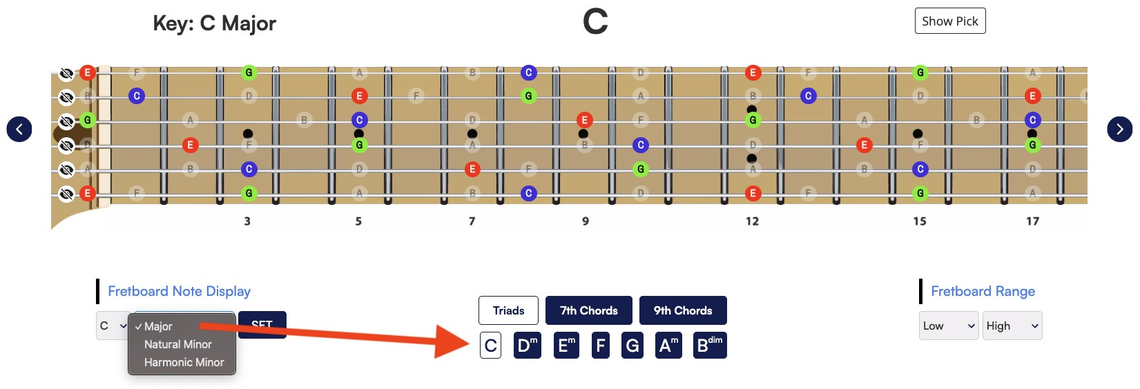 Key Type Selector in Key Weaver Select a type of key in Key Weaver to display all the chords that belong to that key.